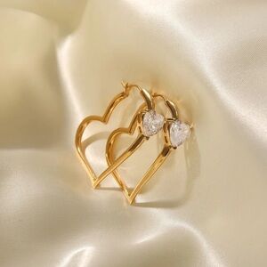 18K Gold Plated Heart Cubic Zirconia Hoop Earrings